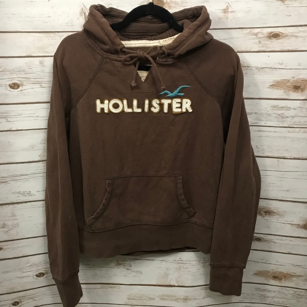 Brown Hollister Distressed Hoodie